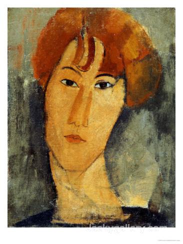 A young Woman with a Reddish Brown Collar by Amedeo Modigliani paintings reproduction - Click Image to Close